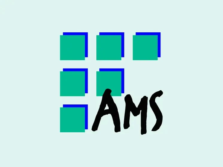 Logo der AMS Software & Elektronik GmbH auf türkisfarbener Hintergrundfläche innerhalb der Unternehmensübersicht der SBF AG.