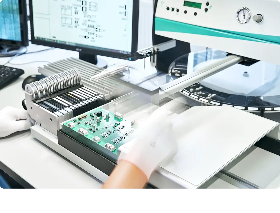 Bestückung einer Leiterplatte in der Elektronikfertigung der SBF-Gruppe